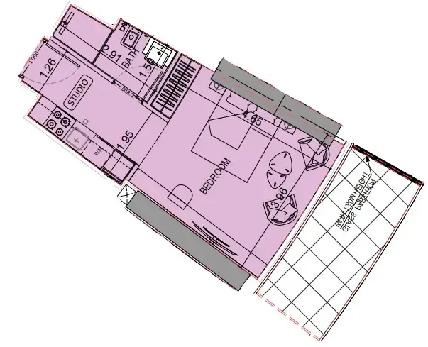 Binghatti Flare Studio floor plan, 414 sqft