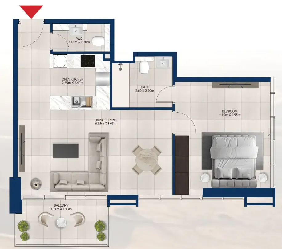 Al Vista 1 bed floor plan, 825 sqft