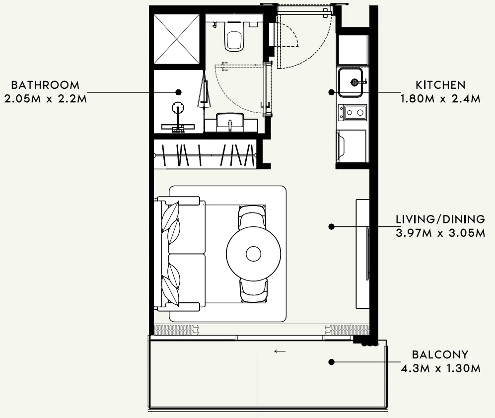 Azizi Milan Studio floor plan, 323 sqft