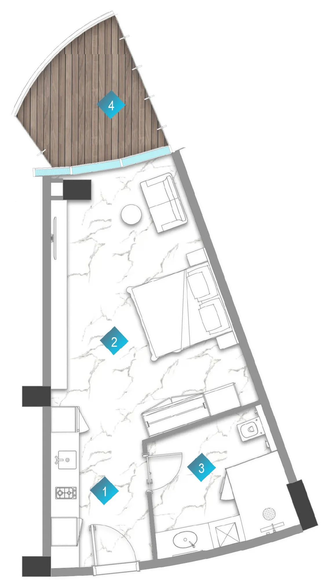 Aqua Arc Studio floor plan, 590 sqft