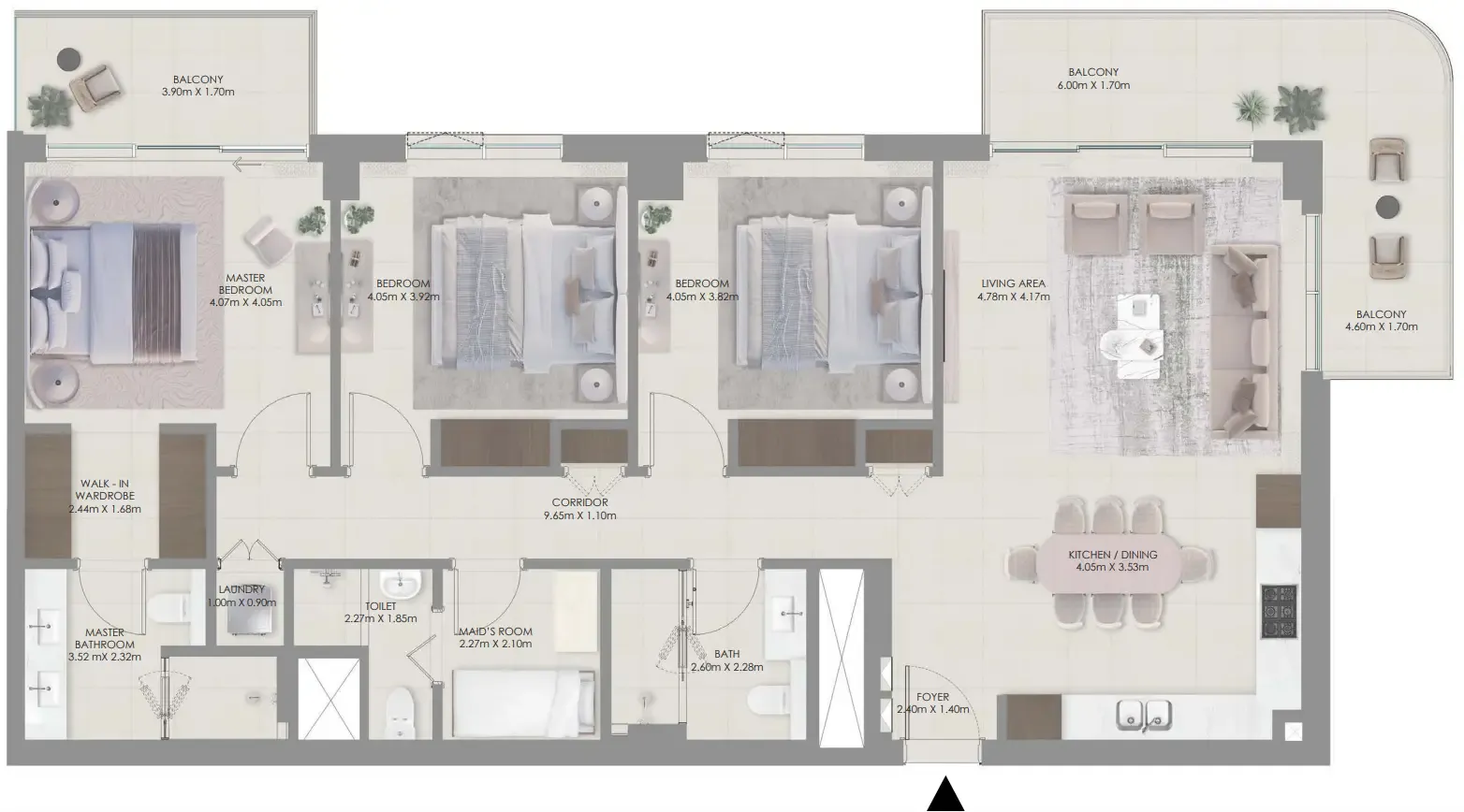 Aurea 3 bed floor plan, 1,698 sqft