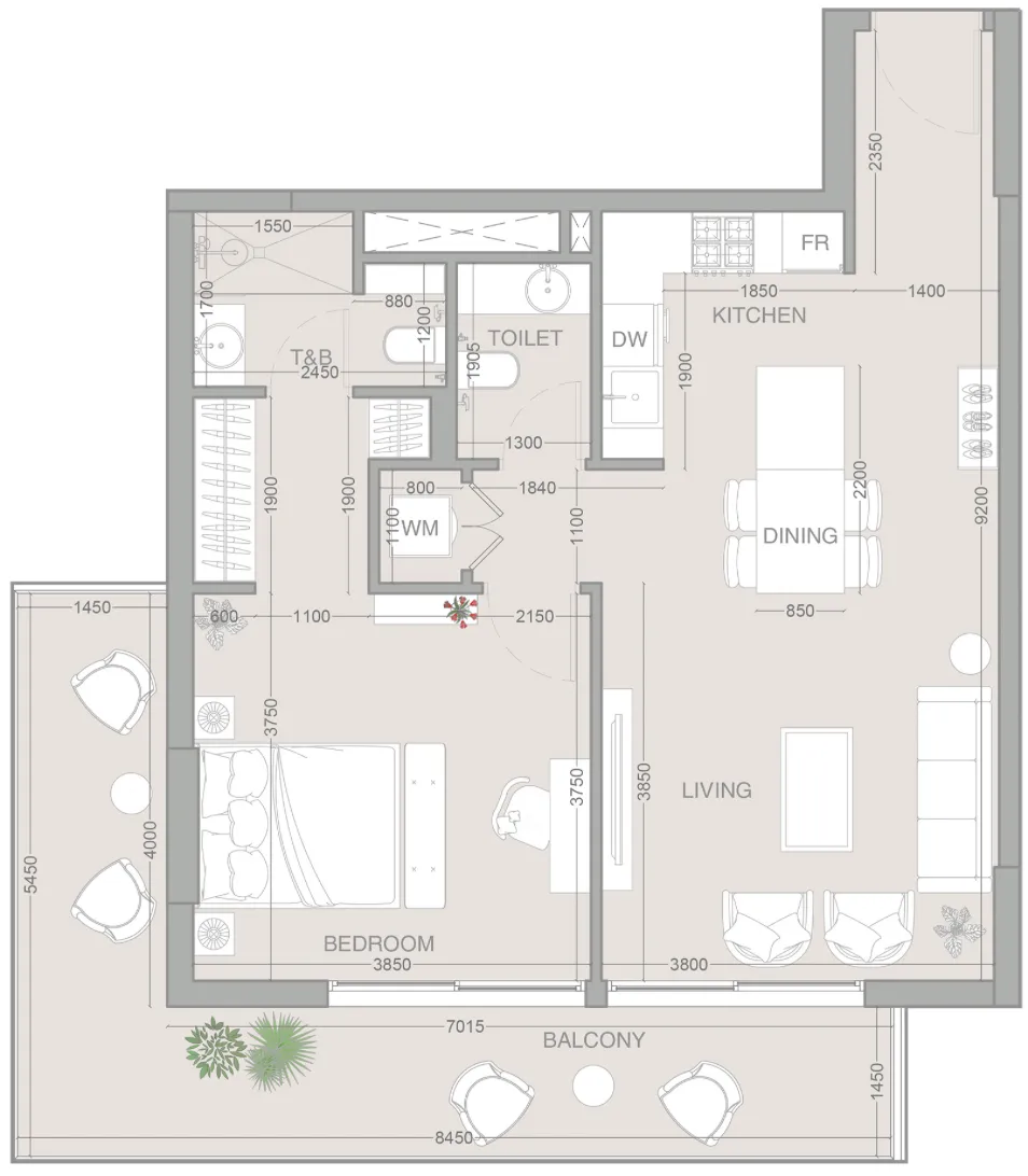 ESSENL1FE Residence 1 bed floor plan, 902 sqft