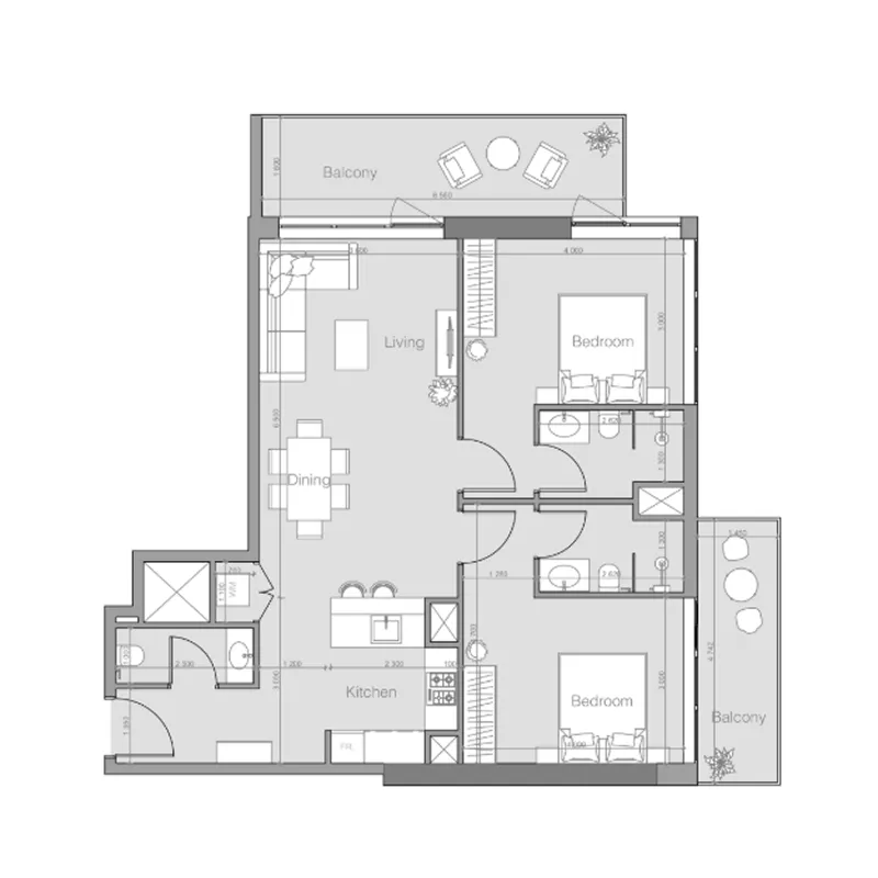 Ozone 1 2 bed floor plan, 1,141 sqft