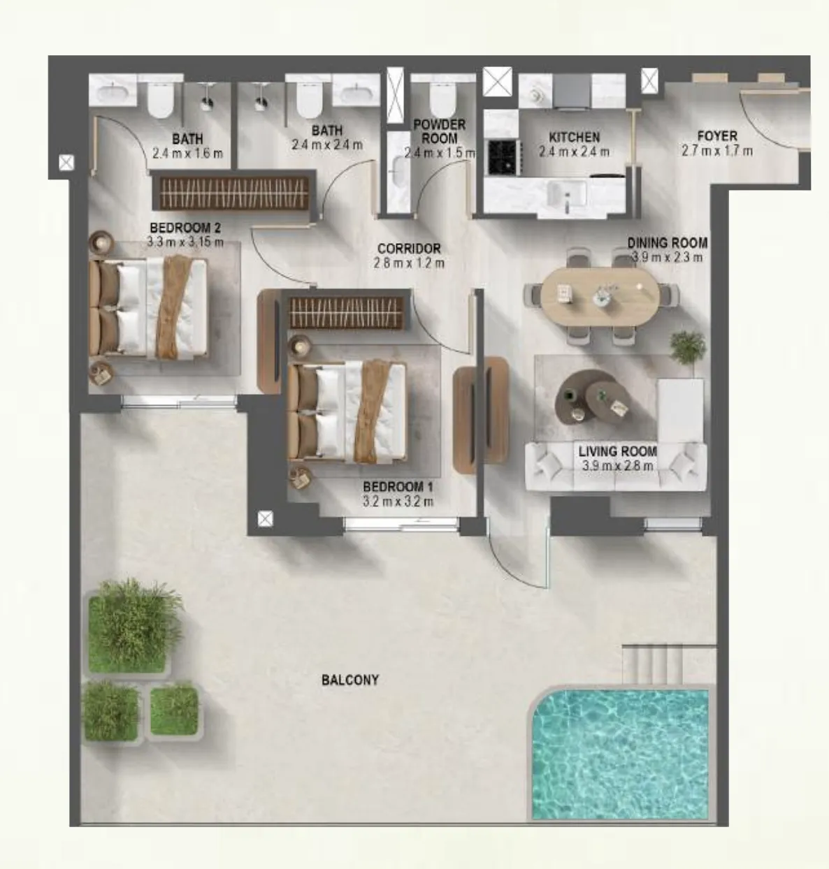Sanctuary 2 bed floor plan, 1,561 sqft