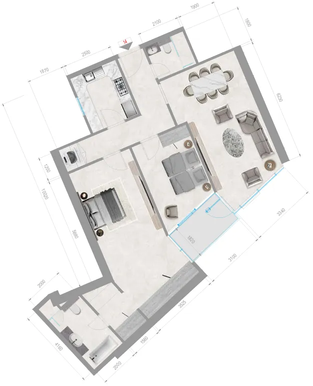 Orchid Towers Phase 1 2 bed floor plan, 1,205 sqft