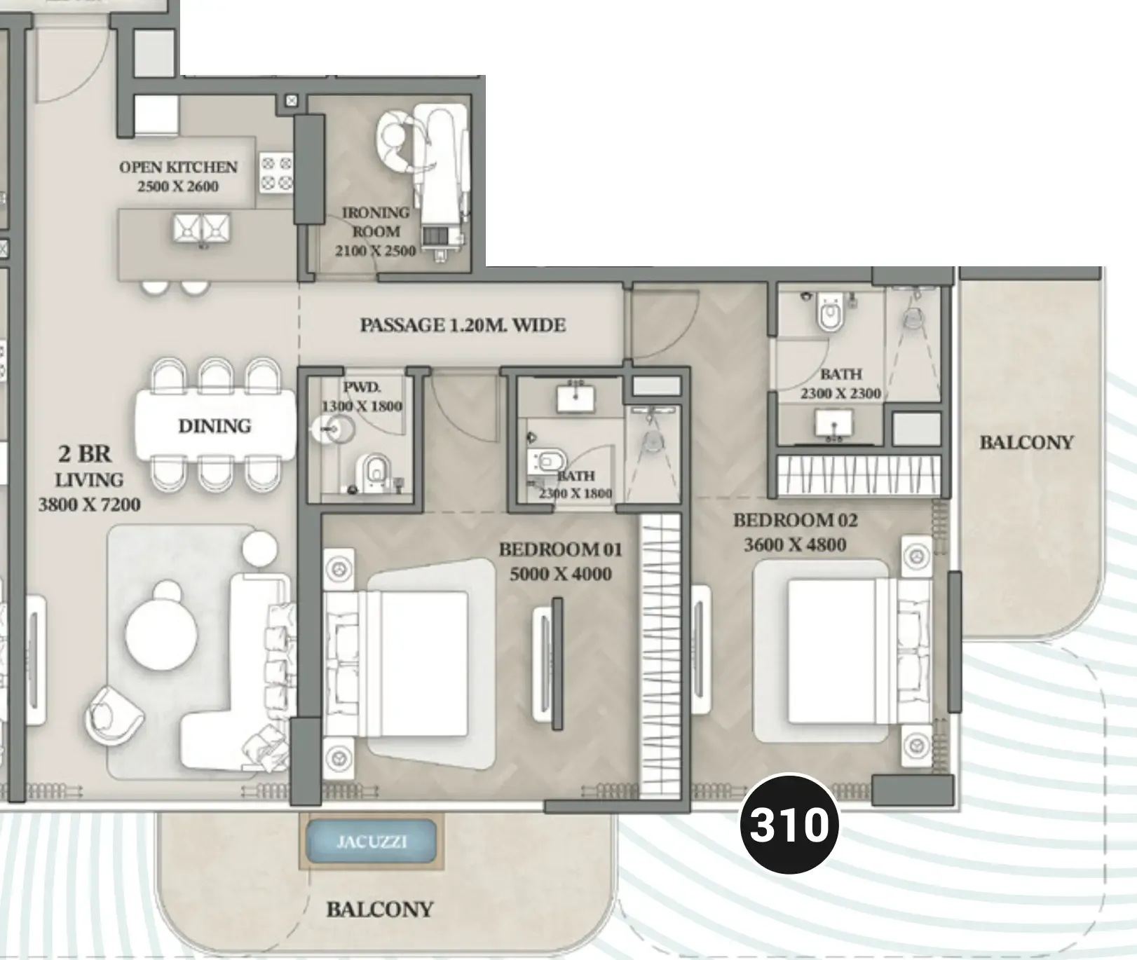 Wellington Ocean Walk 2 bed floor plan, 1,460 sqft