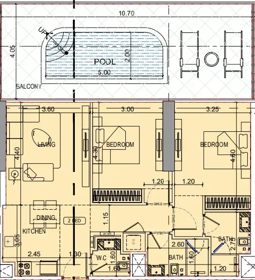 Binghatti Vintage 2 bed floor plan, 1,355 sqft