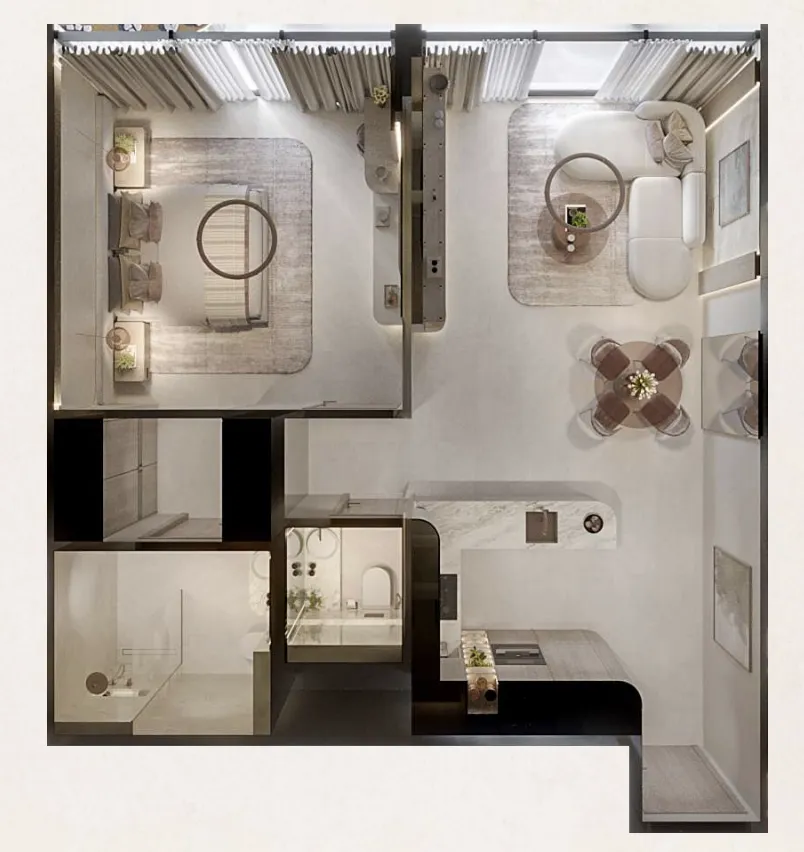 Seraph By Wadan 1 bed floor plan, 847 – 1,020 sqft