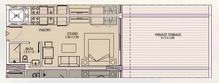 Brand Centro Studio floor plan, 646 sqft