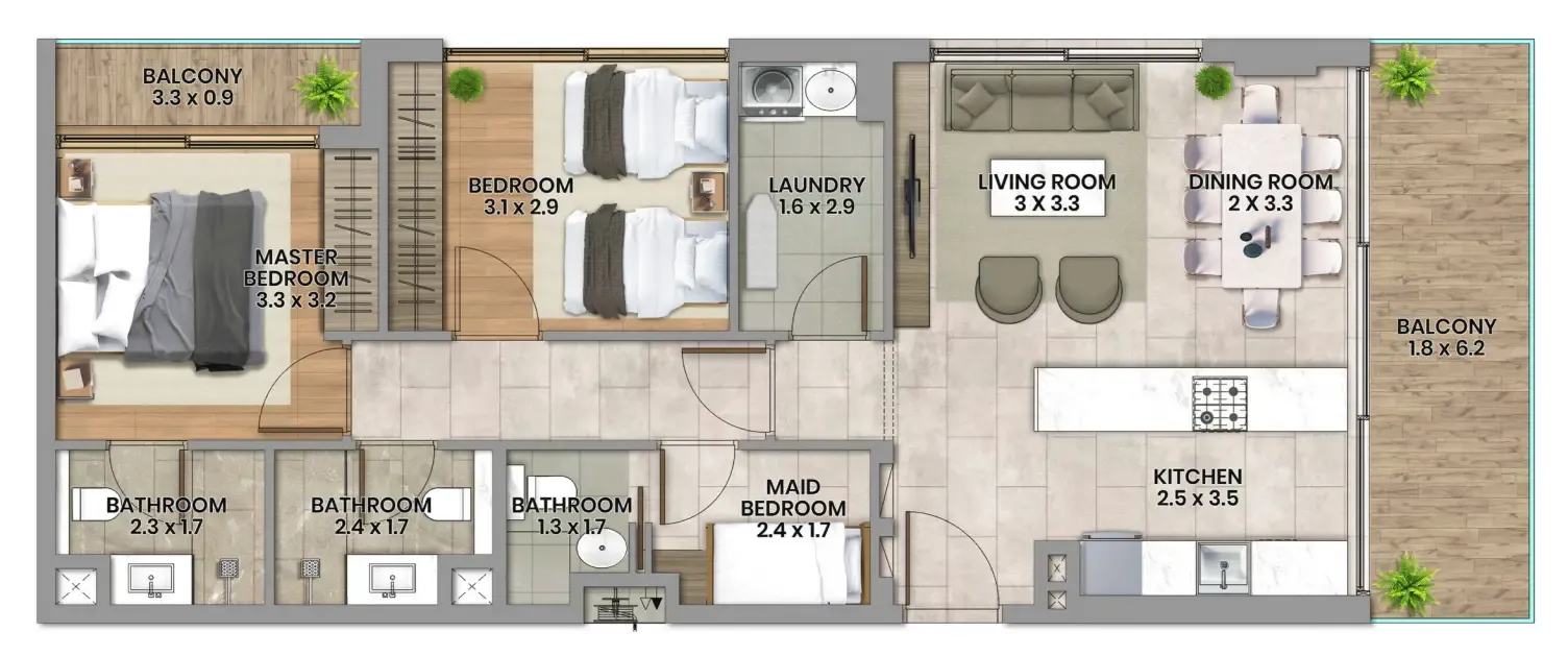 Elemental 22 2 bed floor plan, 1,099 sqft