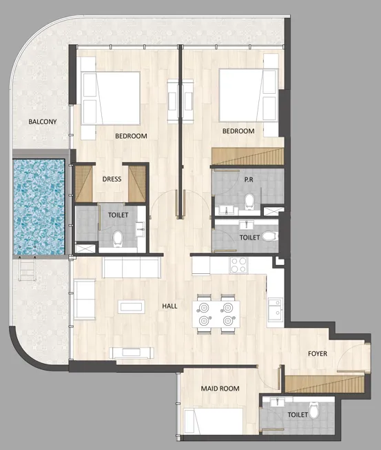 Barari Palace 2 bed floor plan, 1,332 sqft