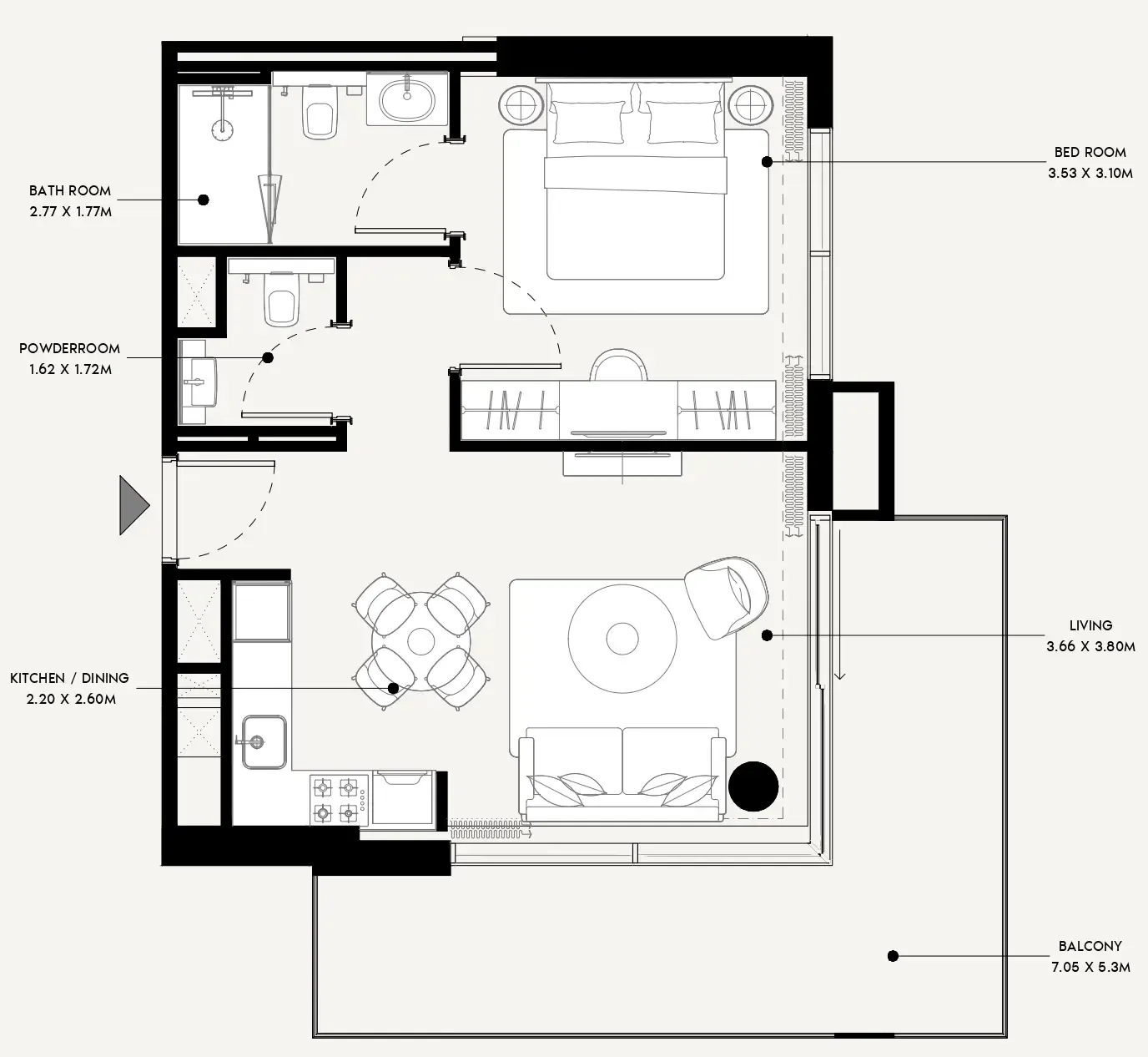 Azizi Venice 1 bed floor plan, 759 sqft