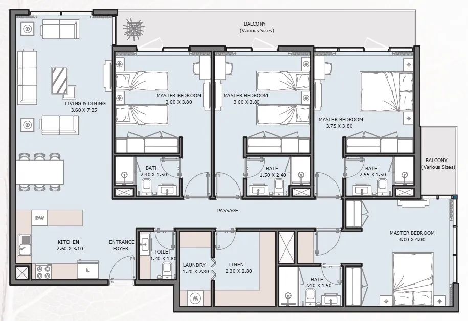 Verdana V 4 bed floor plan, 1,783 – 1,843 sqft