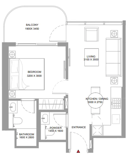 Yachtside Marina Residences 1 bed floor plan, 546 sqft