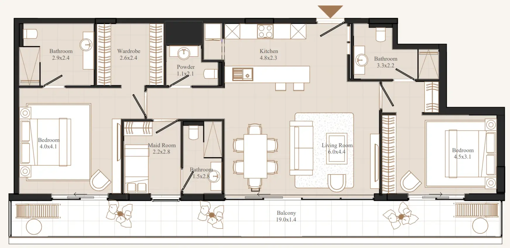 Flamingo LUX 2 bed floor plan, 1,575 sqft
