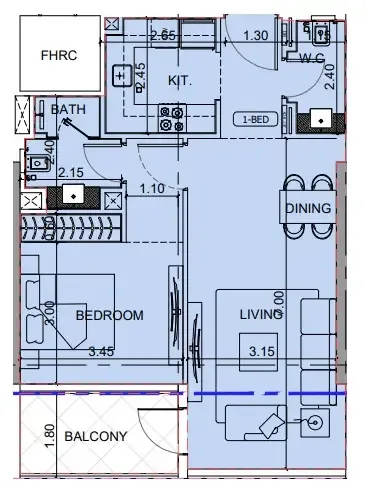 Binghatti Cullinan 1 bed floor plan, 702 sqft