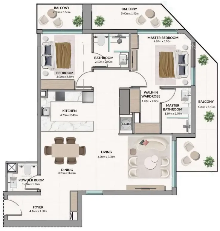Woodland Terraces 2 bed floor plan, 1,332 sqft