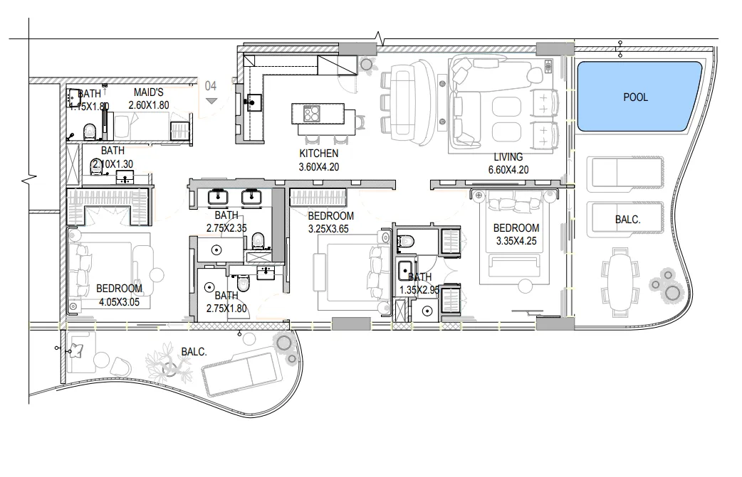 The Pier Residences 3 bed floor plan, 1,964 sqft