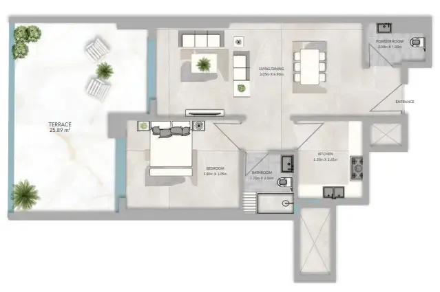 Azha Views Residences 1 bed floor plan, 1,162 sqft