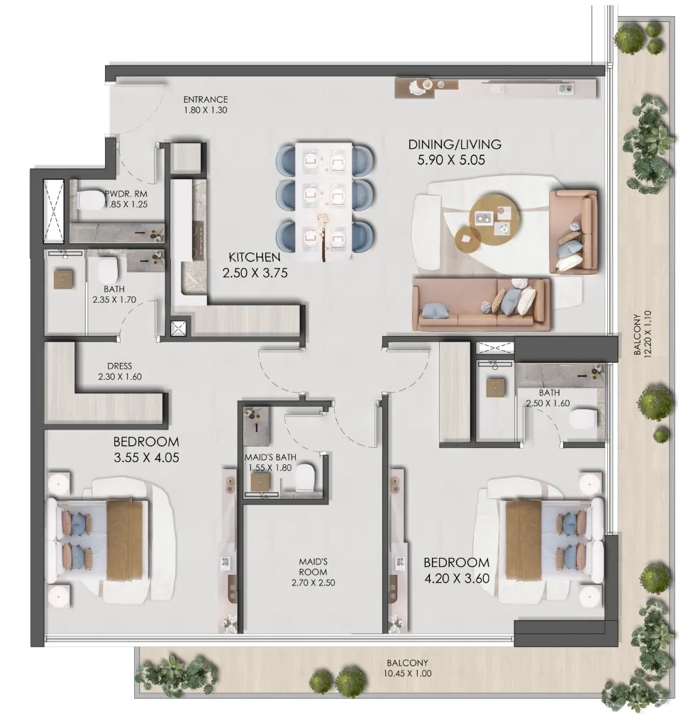 Legado by Prescott 2 bed floor plan, 1,496 sqft