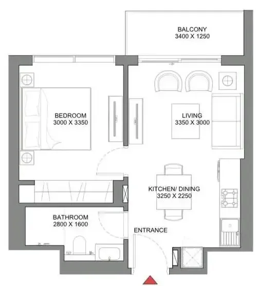 330 Riverside Crescent 1 bed floor plan, 500 sqft