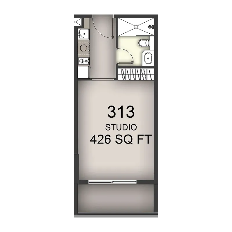 Aizel Tower Studio floor plan, 426 sqft