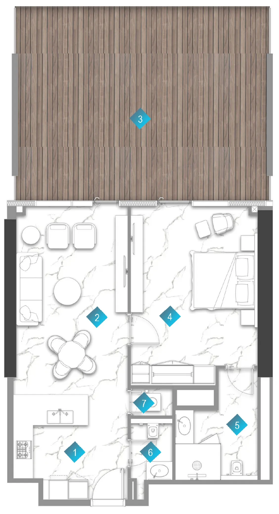 Aqua Arc 1 bed floor plan, 1,432 sqft