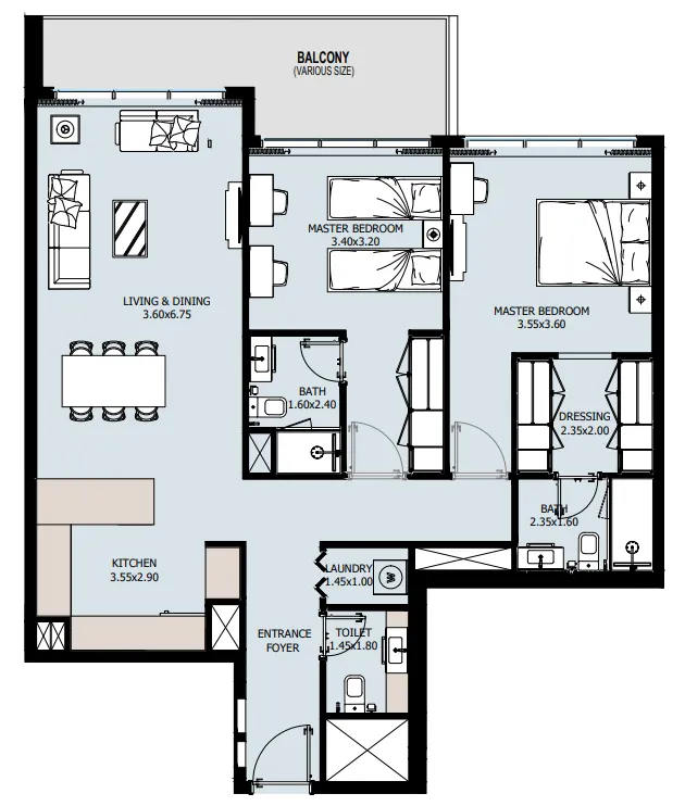Verdana IX 2 bed floor plan, 1,204 sqft