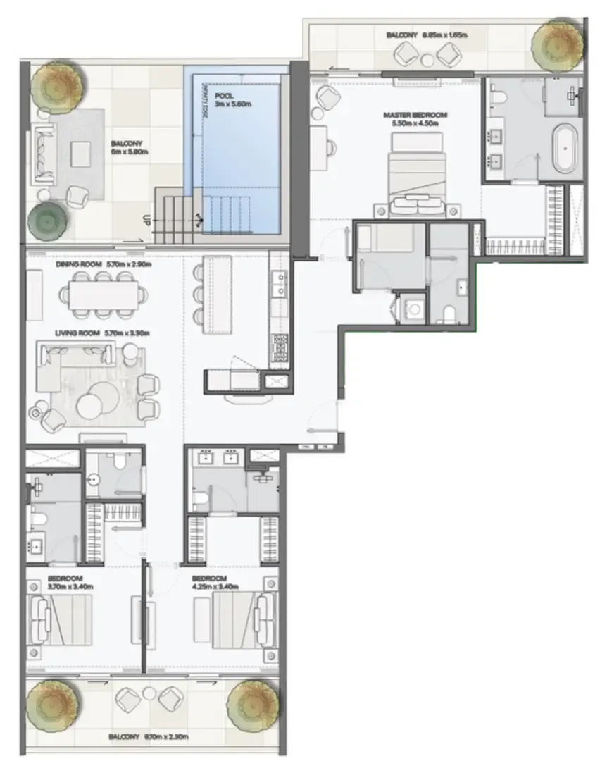Mansory Residences by Amaal 3 bed floor plan, 3,032 sqft