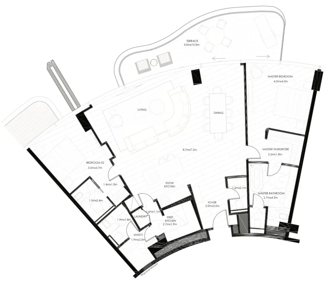 The Alba Residences by Omniyat 2 bed floor plan, 1,898 sqft