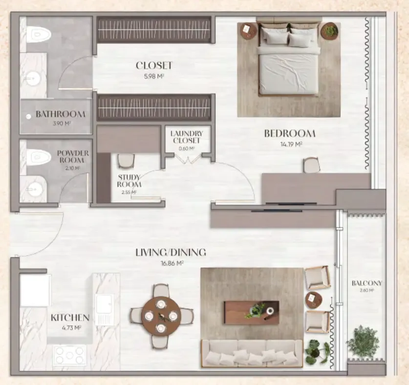 Urban Horizon 1 bed floor plan, 676 sqft