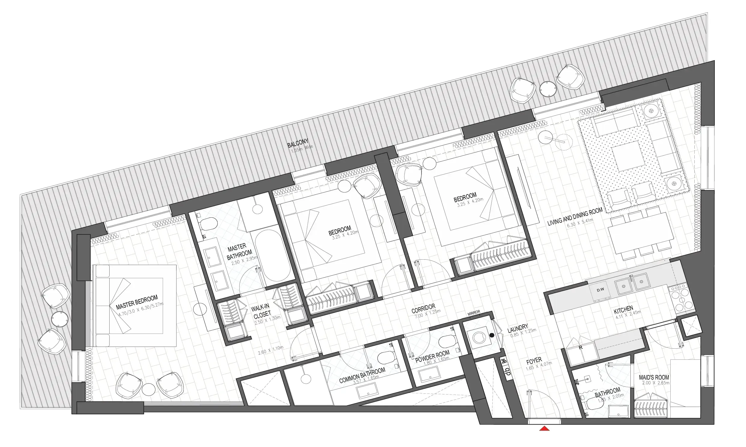 Palace Residences Al Mamsha 3 bed floor plan, 2,164 sqft