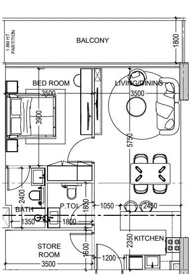 Al Haseen Residences 6 1 bed floor plan, 791 sqft
