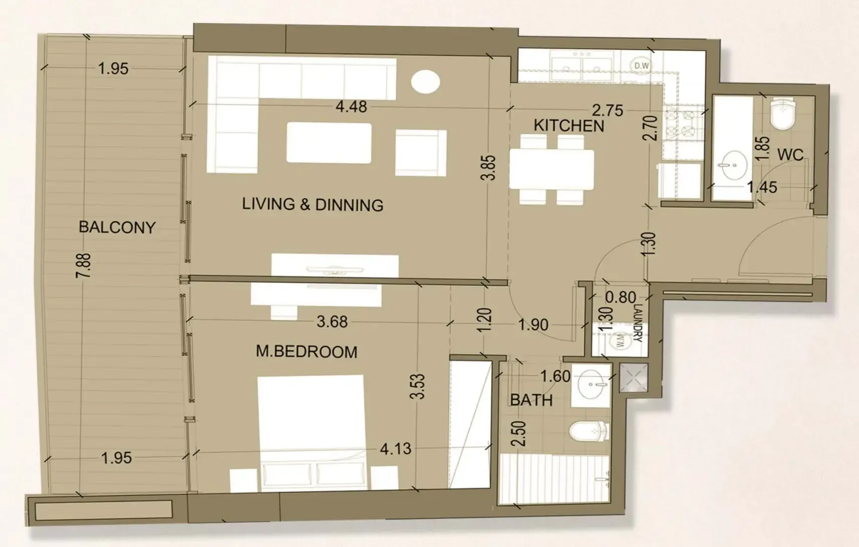 Celia Homes 1 bed floor plan, 828 sqft