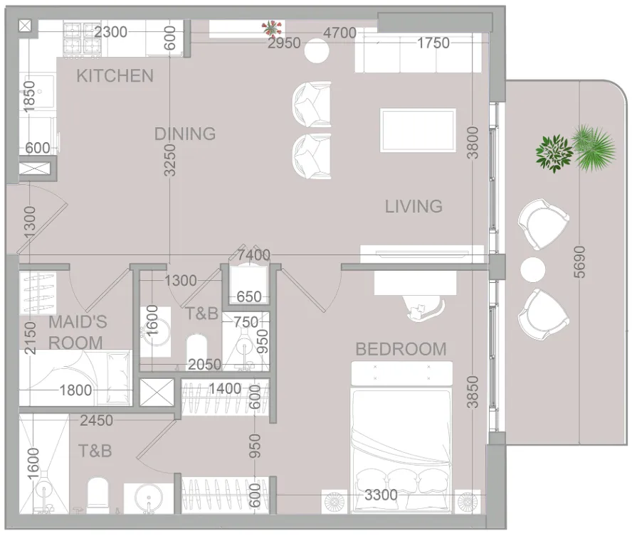 TETR1S Tower 1 bed floor plan, 780 sqft