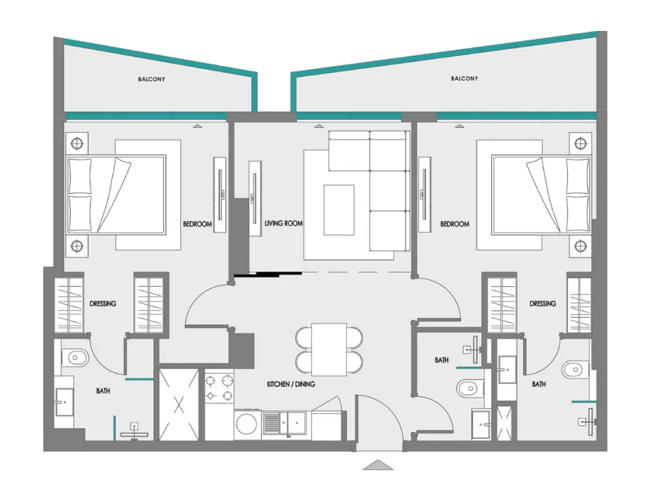 Samana Greenfield 2 2 bed floor plan, 883 sqft