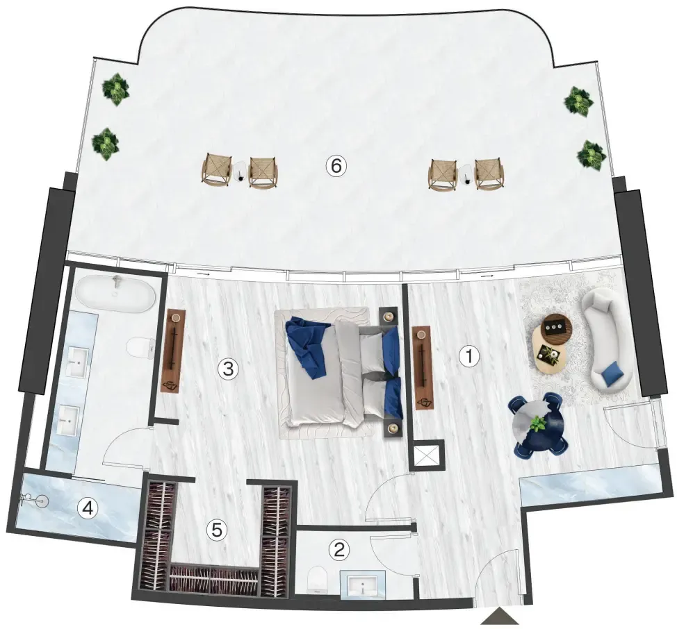 Radisson Blu Hotel & Residences Studio floor plan, 1,290 sqft