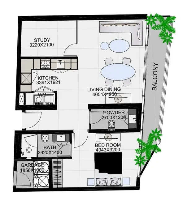 The Community Sports Arena 1 bed floor plan, 881 sqft