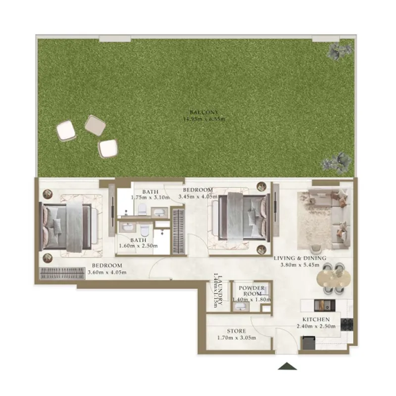 Ryze Residences by AUM Development 2 bed floor plan, 2,133 sqft