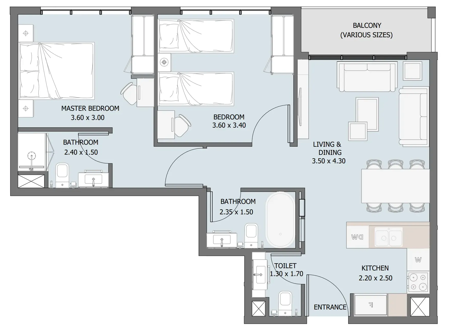 Verdana III 2 bed floor plan, 771 sqft