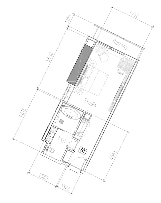 Paramount Tower Hotel And Residences Studio floor plan, 520 sqft