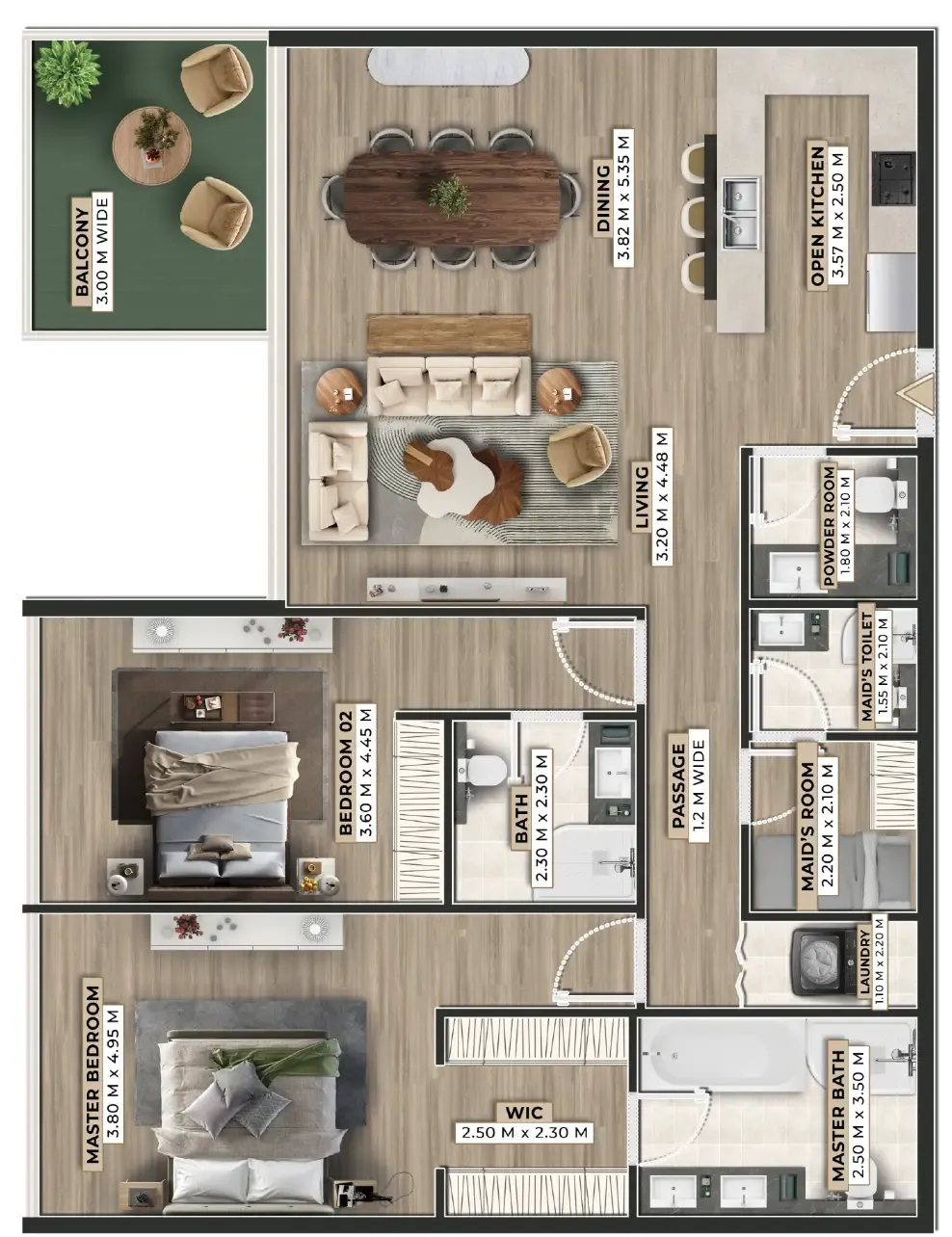 Firoza 2 bed floor plan, 1,692 sqft