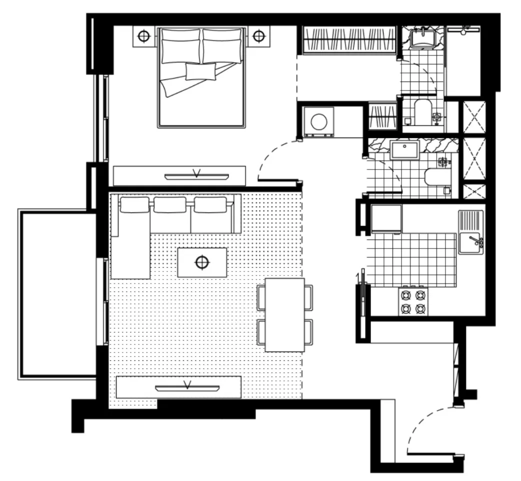 FH Residency 1 bed floor plan, 734 sqft
