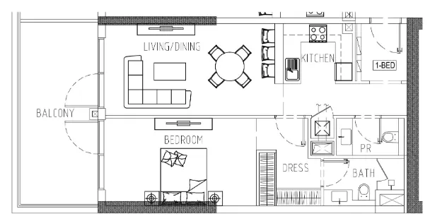 Damac Riverside Views 1 bed floor plan, 946 sqft
