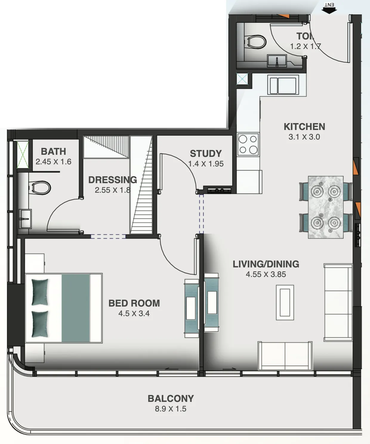 Floarea Oasis 1 bed floor plan, 826 sqft