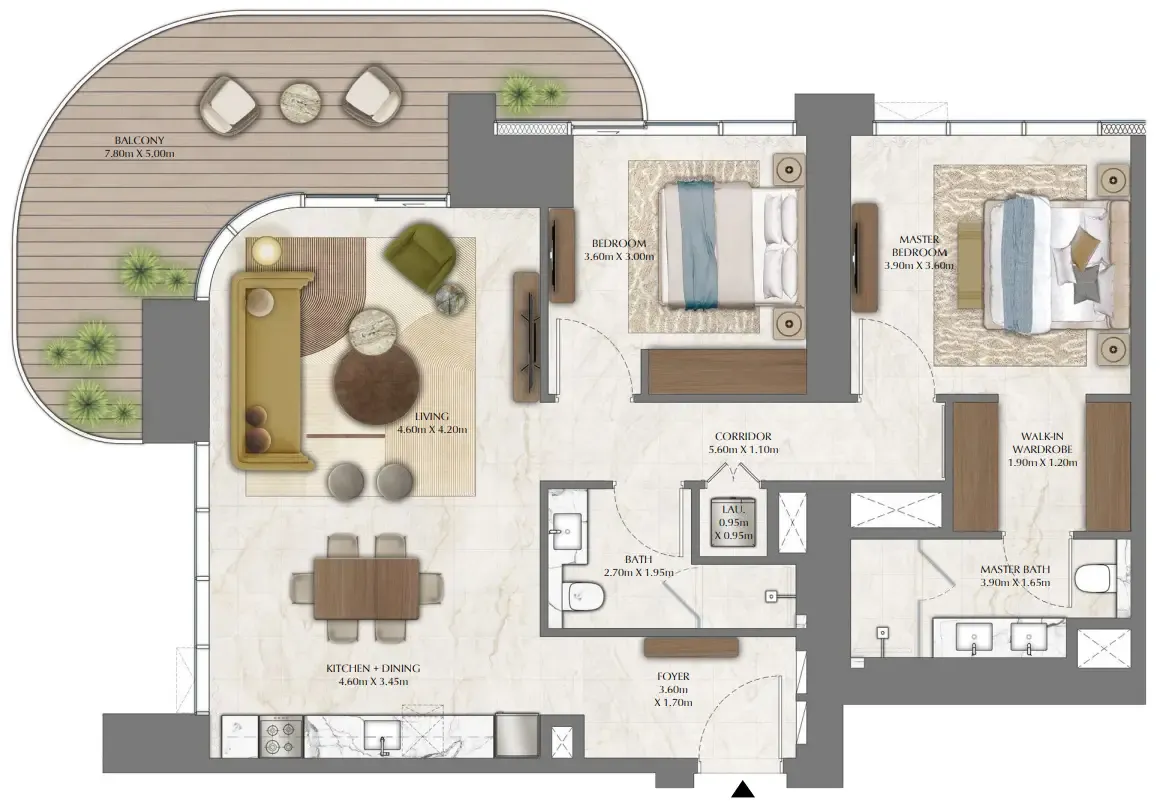 Address Residences Zabeel 2 bed floor plan, 1,406 sqft