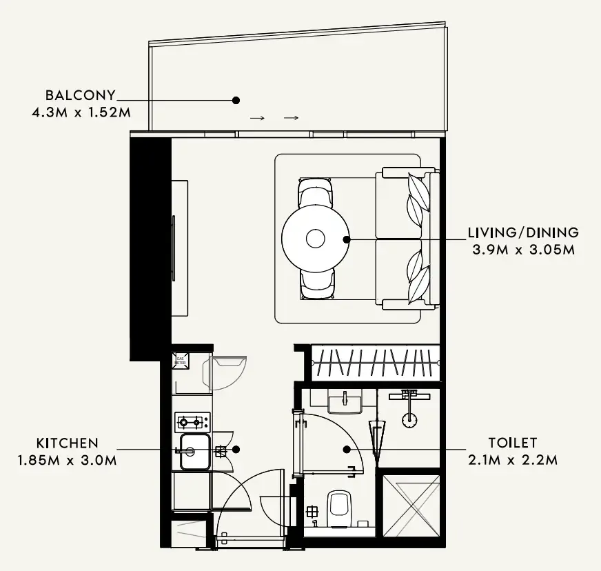 Azizi Milan Studio floor plan, 333 sqft