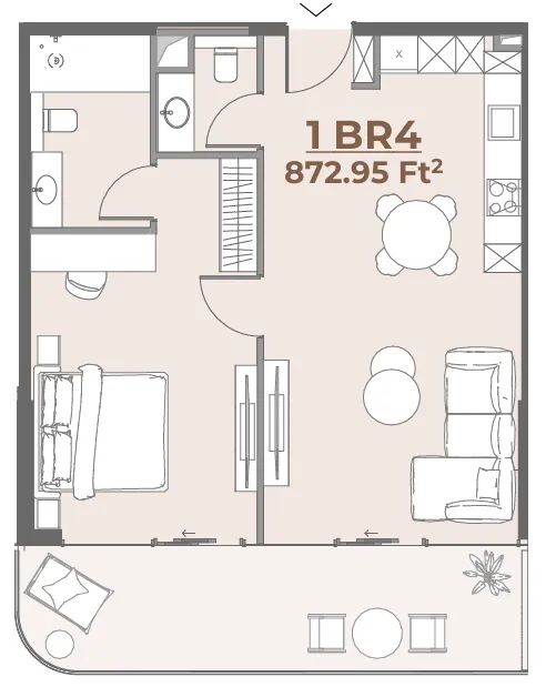 House of WELL 1 bed floor plan, 873 sqft