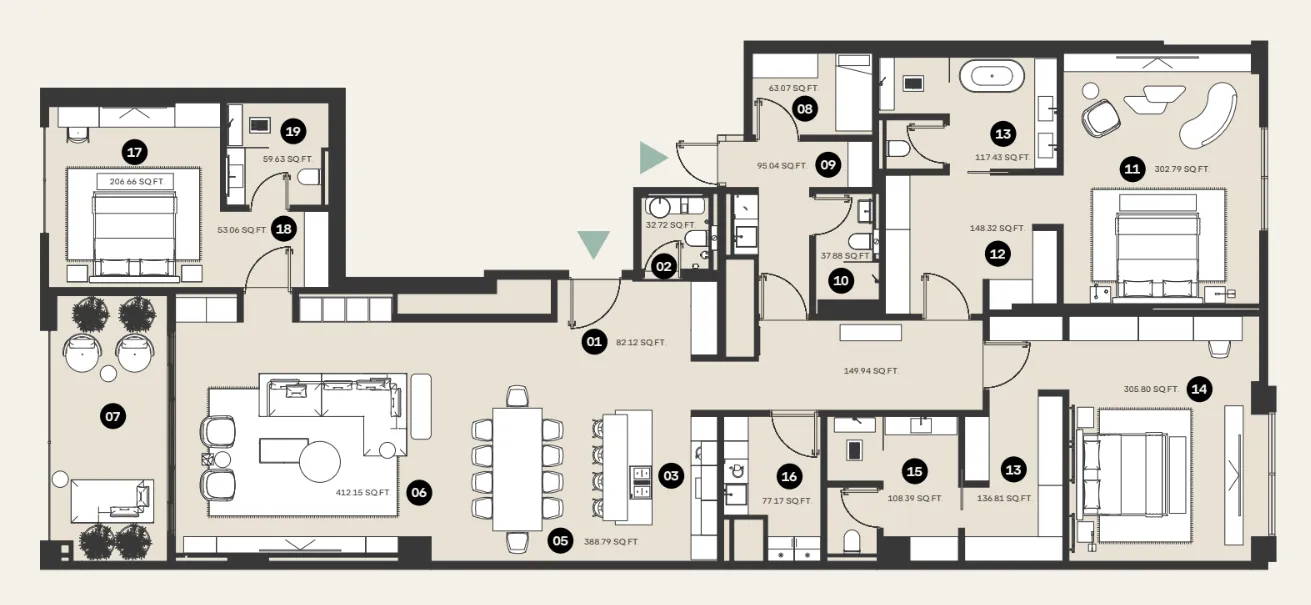Waldorf Astoria Residences 3 bed floor plan, 3,012 sqft