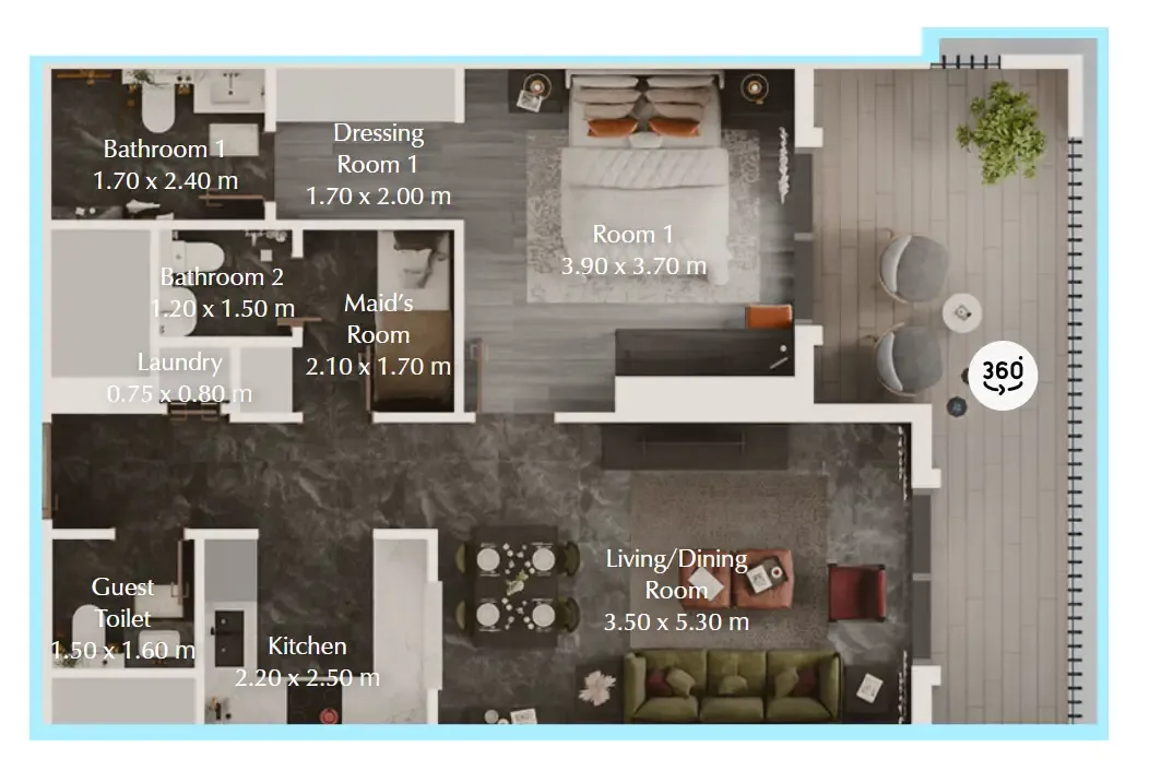 Bab Al Qasr Garden Residences 65 1 bed floor plan, 854 sqft